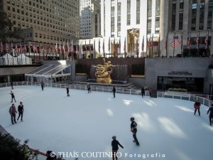 No complexo do Rockefeller Center, alem de varias lojas, a rede de tv NBC e o observatorio Top of the Rock, no final do ano também abriga uma pista de patinação no gelo.